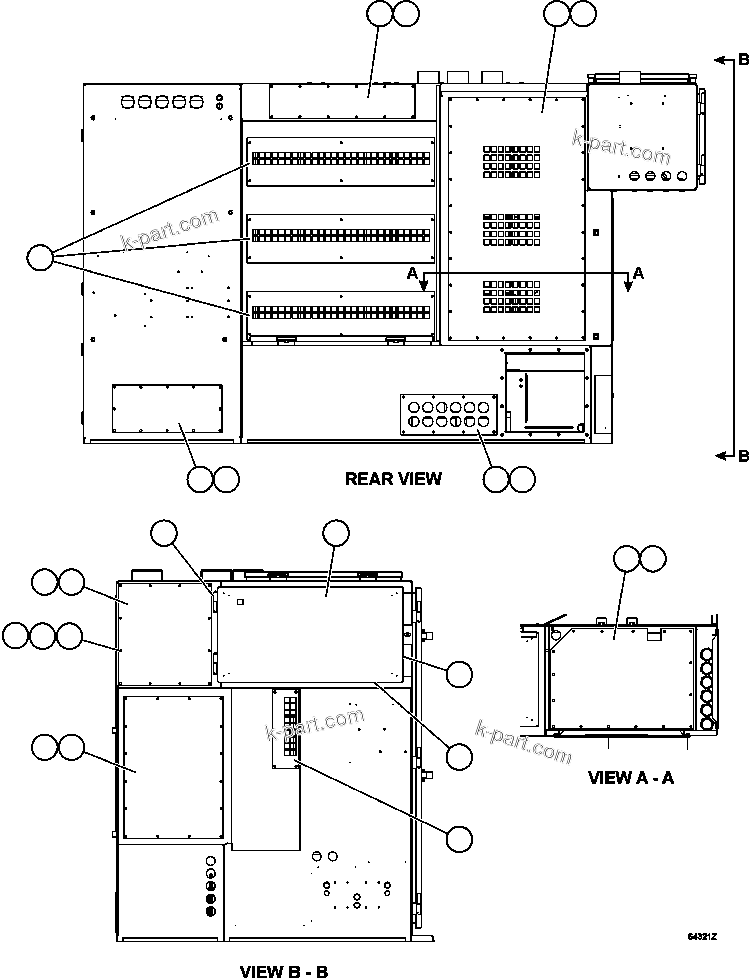 Komatsu parts book diagram for AFE57-CV 830E-1AC S/N A30461 - A30463 & A30470 - A30472     BARRICK BALD MOUNTAIN: CONTROL CABINET - DOORS & COVERS  2/2 (GE1767)