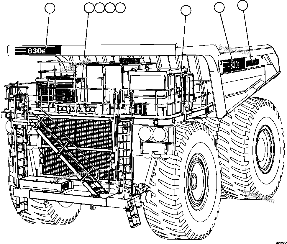 Komatsu parts book diagram for AFE57-CX 830E-1AC S/N A30505 - A30506     HIBBING TACONITE: DECALS & WARNINGS ( 5/5)