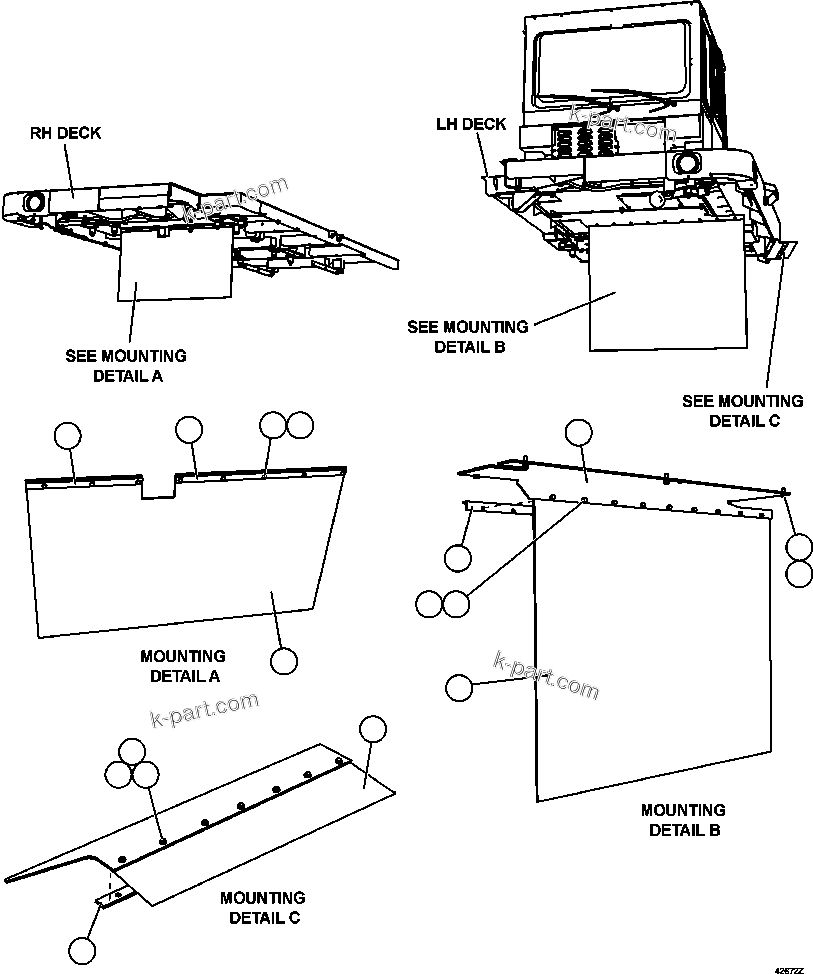 Komatsu parts book diagram for AFE57-CX 830E-1AC S/N A30505 - A30506     HIBBING TACONITE: DECK MUD FLAPS
