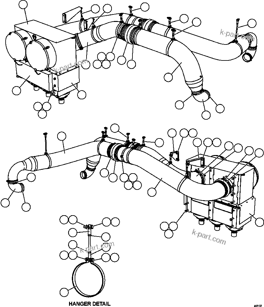 Komatsu parts book diagram for AFE57-CX 830E-1AC S/N A30505 - A30506     HIBBING TACONITE: RH AIR CLEANER PIPING