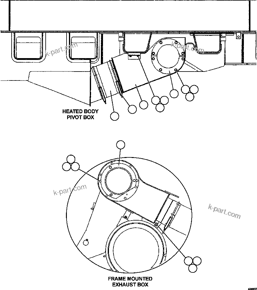 Komatsu parts book diagram for AFE57-CX 830E-1AC S/N A30505 - A30506     HIBBING TACONITE: HEATED BODY EXHAUST  2/2