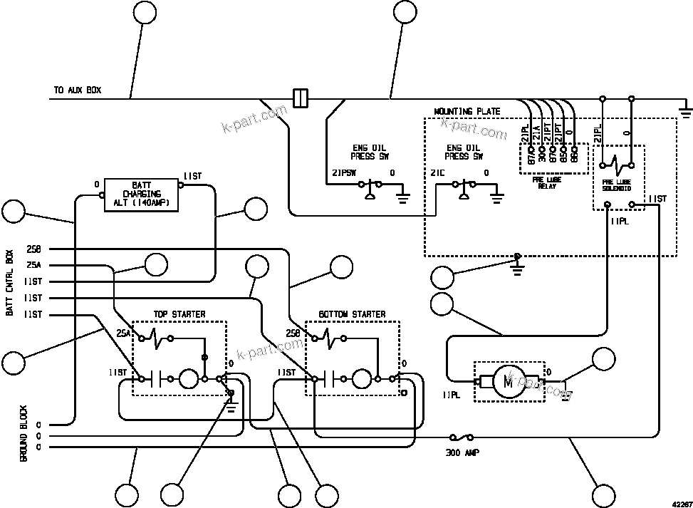 Komatsu parts book diagram for AFE57-CX 830E-1AC S/N A30505 - A30506     HIBBING TACONITE: BATTERY & ELECTRIC STARTER WIRING