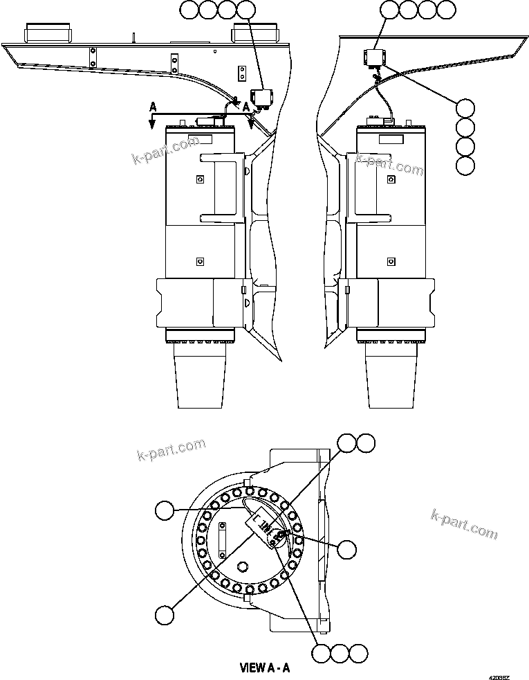 Komatsu parts book diagram for AFE57-CX 830E-1AC S/N A30505 - A30506     HIBBING TACONITE: PAYLOAD METER III - FRONT SUSPENSIONS