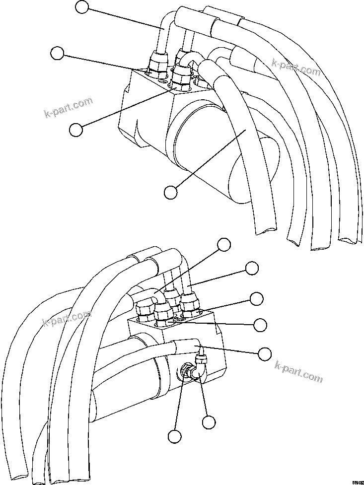 Komatsu parts book diagram for AFE57-CX 830E-1AC S/N A30505 - A30506     HIBBING TACONITE: STEERING VALVE PIPING