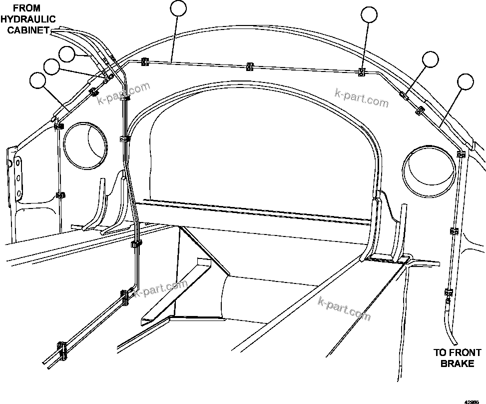 Komatsu parts book diagram for AFE57-CX 830E-1AC S/N A30505 - A30506     HIBBING TACONITE: FRONT BRAKE PIPING  1/2
