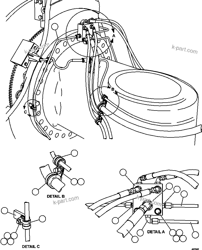 Komatsu parts book diagram for AFE57-CX 830E-1AC S/N A30505 - A30506     HIBBING TACONITE: FRONT BRAKE PIPING  2/2