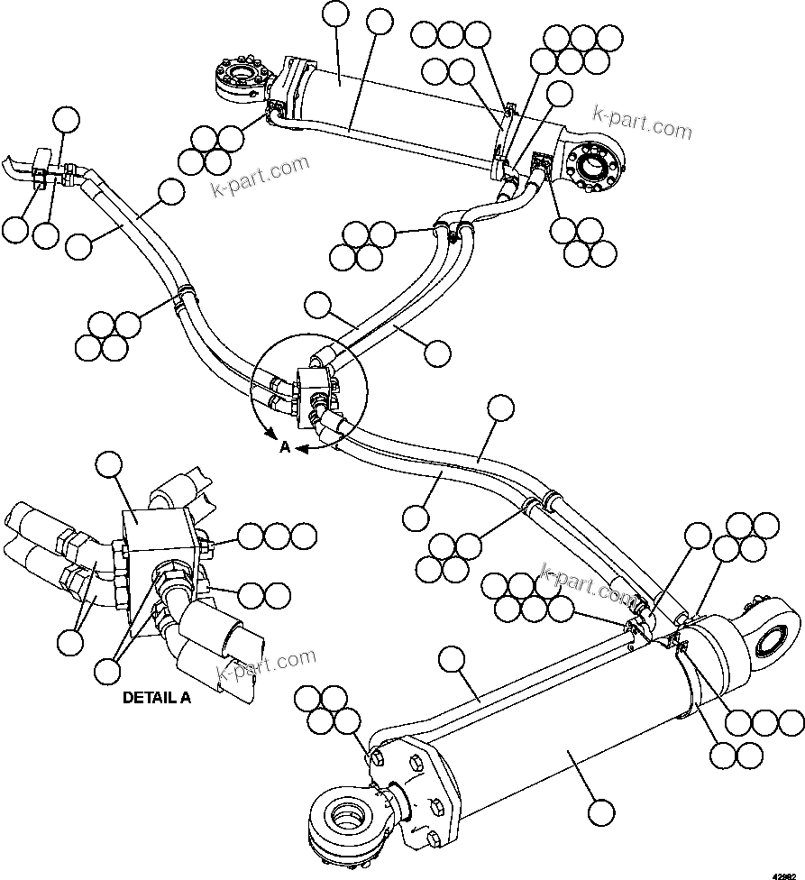 Komatsu parts book diagram for AFE57-CX 830E-1AC S/N A30505 - A30506     HIBBING TACONITE: STEERING CYLINDER PIPING