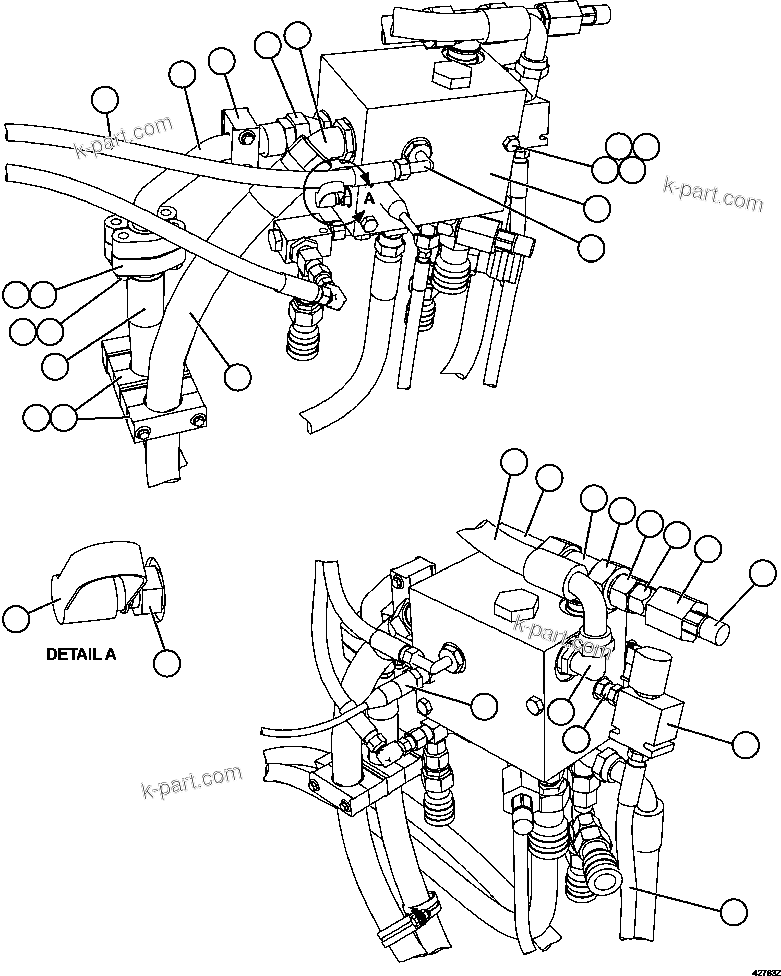 Komatsu parts book diagram for AFE57-CX 830E-1AC S/N A30505 - A30506     HIBBING TACONITE: BLEEDDOWN MANIFOLD PIPING  1/2