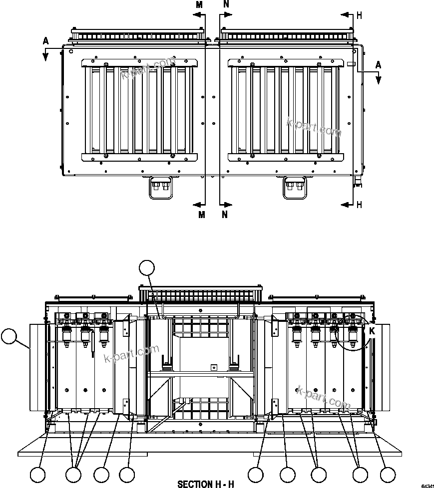 Komatsu parts book diagram for AFE57-CX 830E-1AC S/N A30505 - A30506     HIBBING TACONITE: RETARDING GRID ASSEMBLY   1/7 (PC2523)