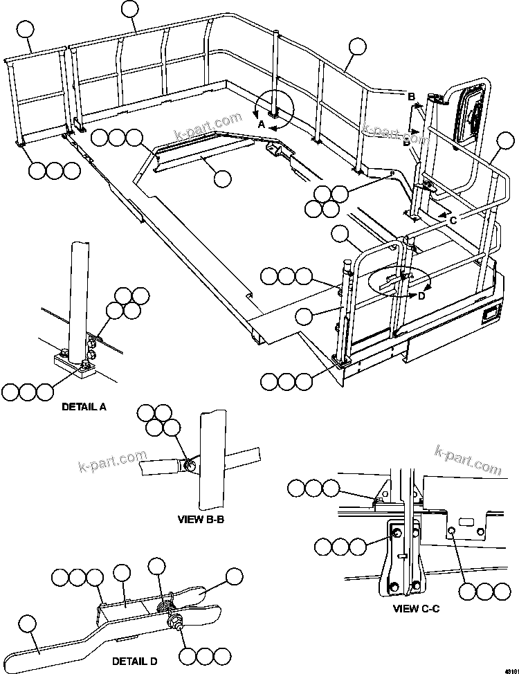 Komatsu parts book diagram for AFE57-EX 830E-1AC S/N A30637 - A30638    HINDUSTAN ZINC: LH DECK HANDRAILS