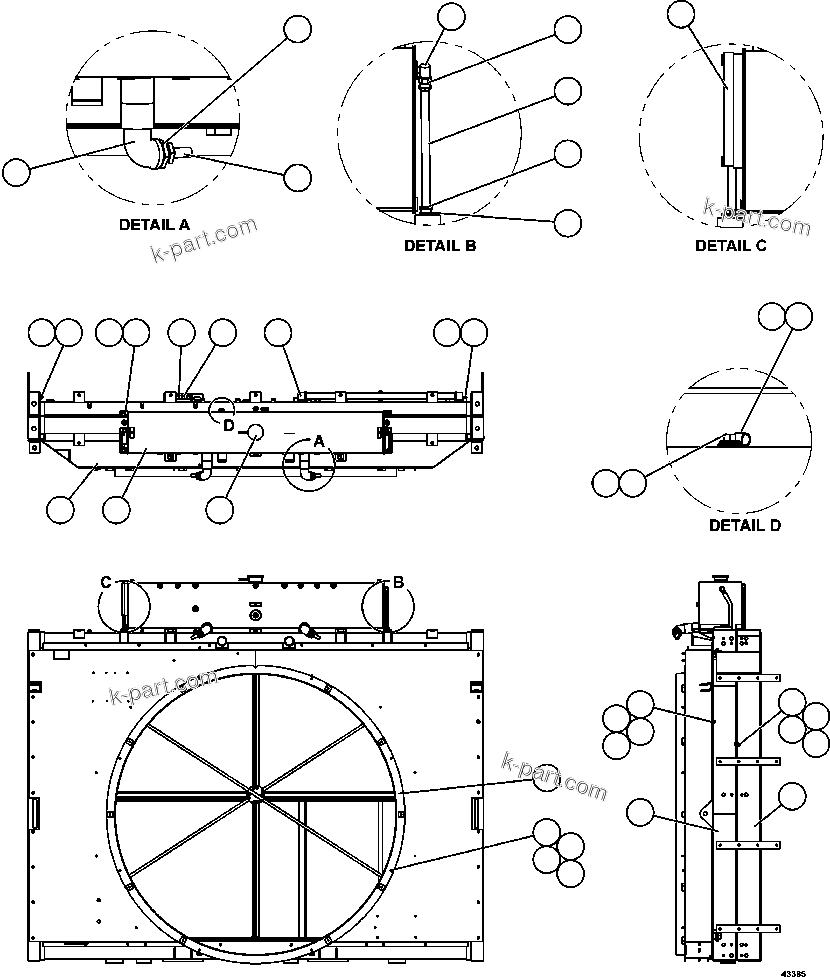 Komatsu parts book diagram for AFE57-EX 830E-1AC S/N A30637 - A30638    HINDUSTAN ZINC: RADIATOR & SHROUD ASSEMBLY     PC2616