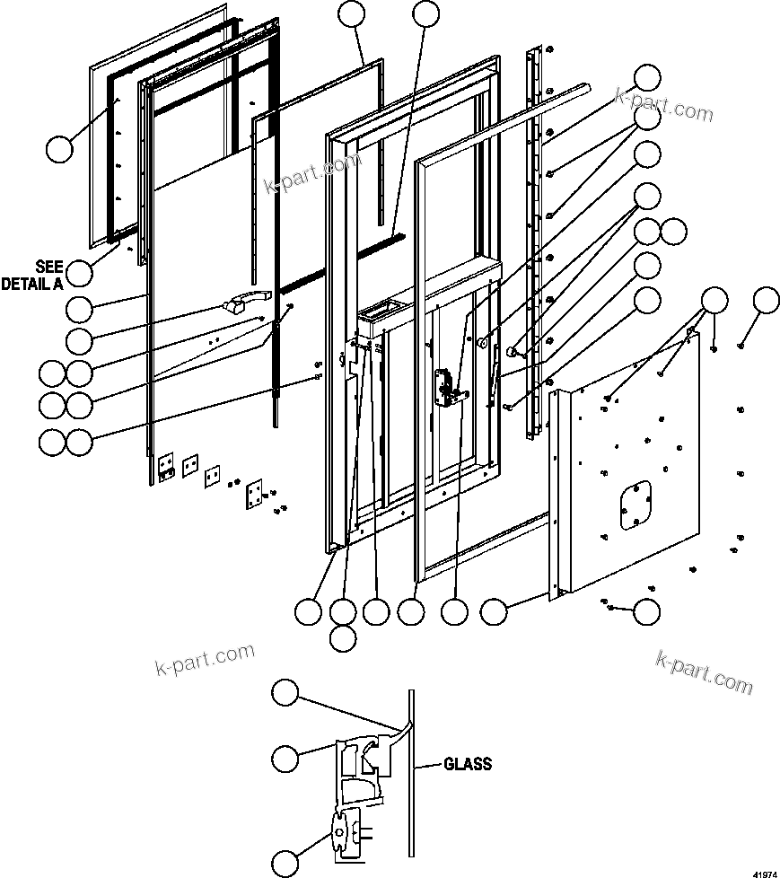 Komatsu parts book diagram for AFE57-EX 830E-1AC S/N A30637 - A30638    HINDUSTAN ZINC: DOOR - RH                   EM0049