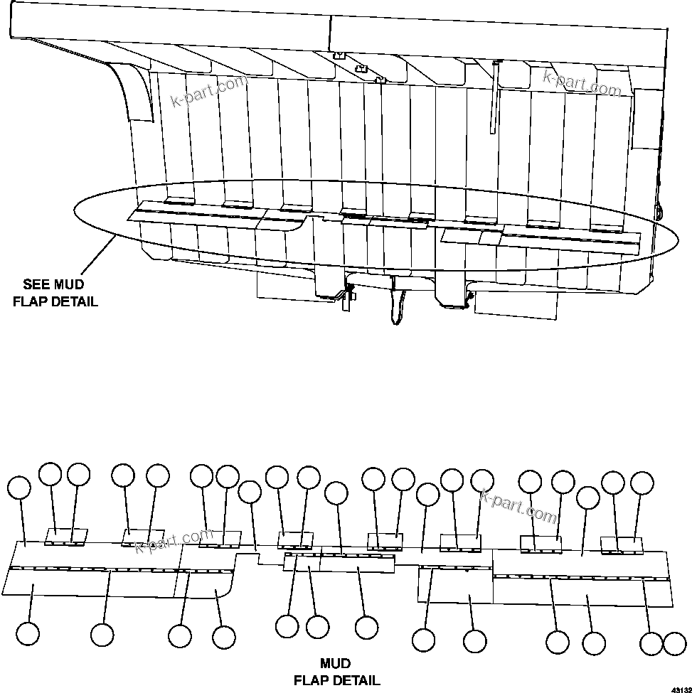 Komatsu parts book diagram for AFE57-EX 830E-1AC S/N A30637 - A30638    HINDUSTAN ZINC: BODY MUDFLAP INSTALLATION   1/2
