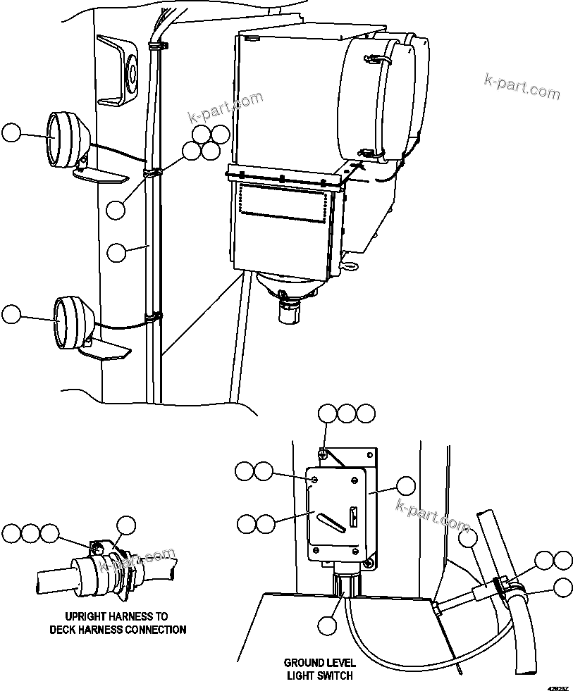Komatsu parts book diagram for AFE57-EX 830E-1AC S/N A30637 - A30638    HINDUSTAN ZINC: LH UPRIGHT SERVICE LIGHTS