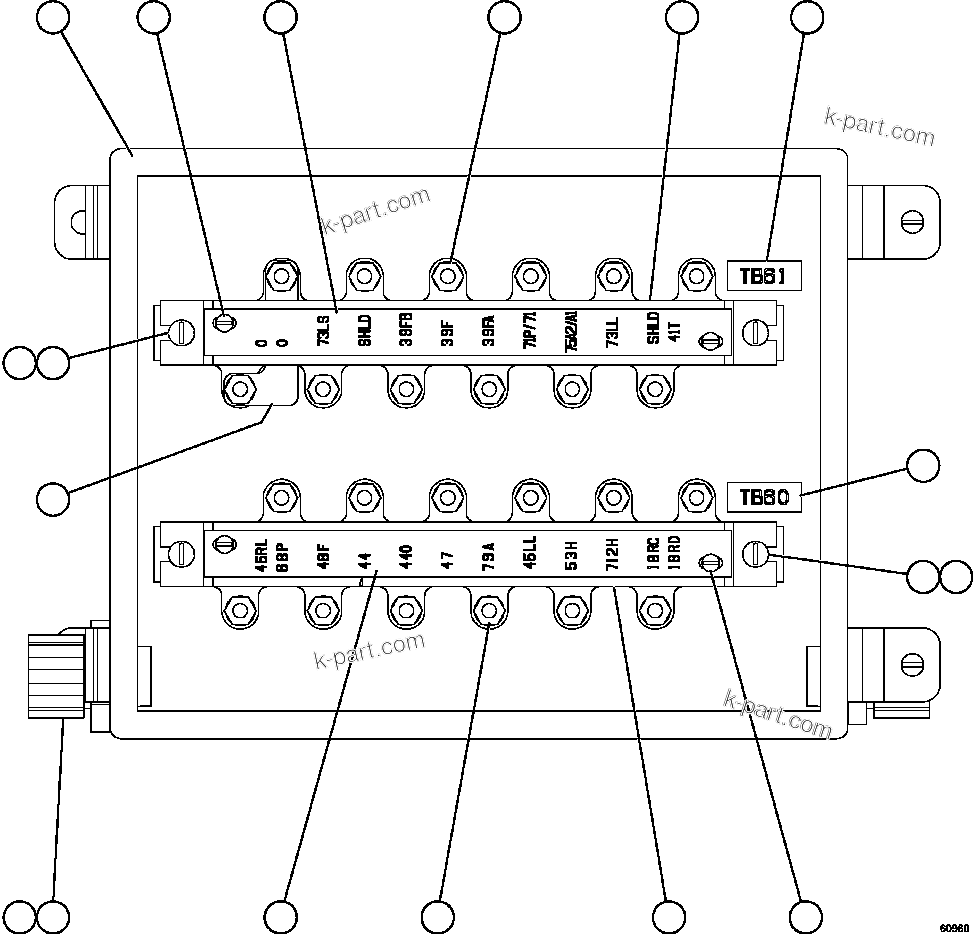 Komatsu parts book diagram for AFE57-EX 830E-1AC S/N A30637 - A30638    HINDUSTAN ZINC: JUNCTION BOX ASSEMBLY - REAR      EM6434