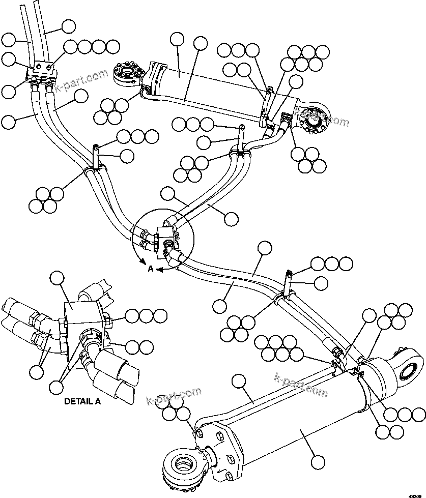 Komatsu parts book diagram for AFE57-EX 830E-1AC S/N A30637 - A30638    HINDUSTAN ZINC: STEERING CYLINDER PIPING