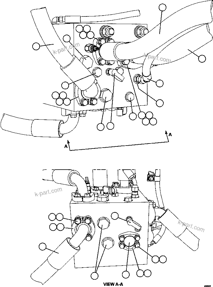 Komatsu parts book diagram for AFE57-EX 830E-1AC S/N A30637 - A30638    HINDUSTAN ZINC: BLEEDDOWN MANIFOLD PIPING  3/4