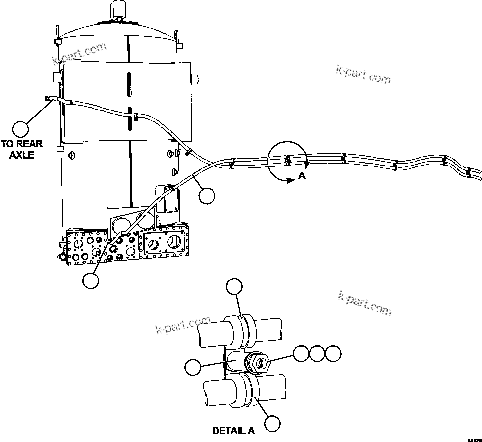Komatsu parts book diagram for AFE57-EX 830E-1AC S/N A30637 - A30638    HINDUSTAN ZINC: AUTOMATIC LUBRICATION - LH FRAME RAIL PIPING