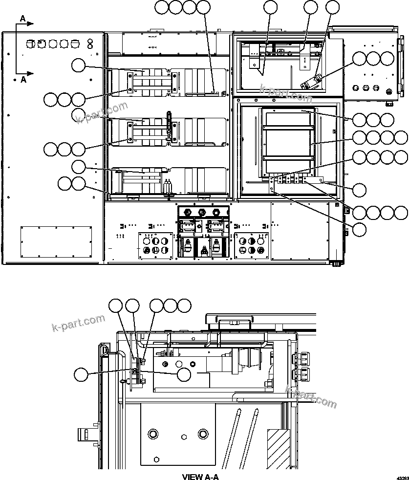 Komatsu parts book diagram for AFE57-EX 830E-1AC S/N A30637 - A30638    HINDUSTAN ZINC: CONTROL CABINET - REAR VIEW    PC3166