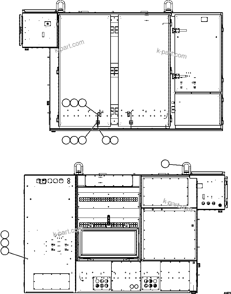 Komatsu parts book diagram for AFE57-EX 830E-1AC S/N A30637 - A30638    HINDUSTAN ZINC: CONTROL CABINET - FRONT AND REAR EXTERIOR   PC3166