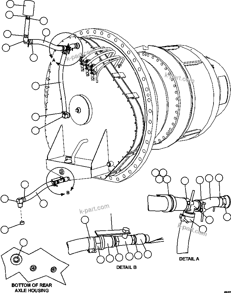 Komatsu parts book diagram for AFE57-FV 830E-1AC S/N A30732 - A30734, A30758 & A30762 - A30763 CLERMONT: WHEEL MOTOR PIPING