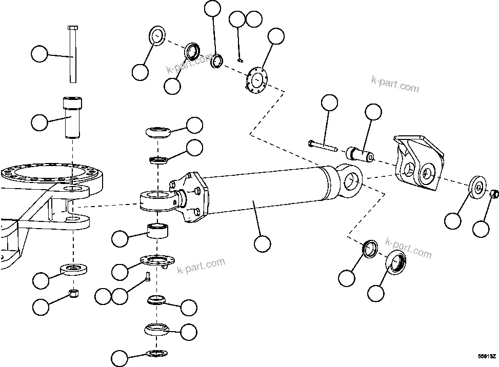 Komatsu parts book diagram for AFE57-FV 830E-1AC S/N A30732 - A30734, A30758 & A30762 - A30763 CLERMONT: STEERING CYLINDER INSTALLATION