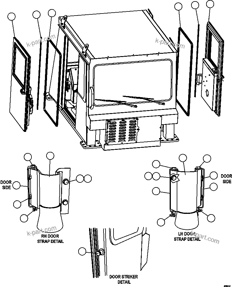 Komatsu parts book diagram for AFE57-FV 830E-1AC S/N A30732 - A30734, A30758 & A30762 - A30763 CLERMONT: DOOR INSTALLATION