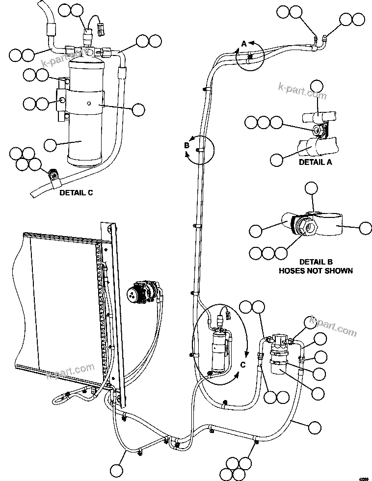 Komatsu parts book diagram for AFE57-FV 830E-1AC S/N A30732 - A30734, A30758 & A30762 - A30763 CLERMONT: AIR CONDITIONING PIPING
