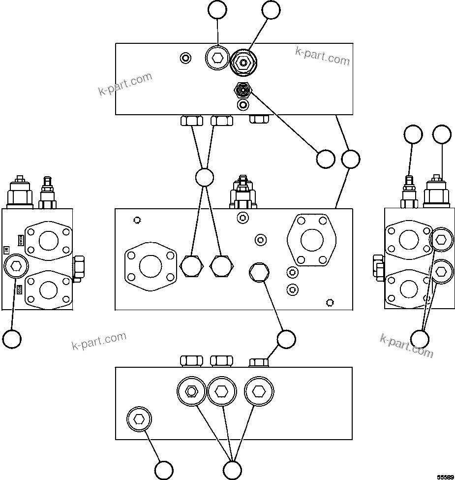 Komatsu parts book diagram for AFE57-FV 830E-1AC S/N A30732 - A30734, A30758 & A30762 - A30763 CLERMONT: OVERCENTER MANIFOLD VALVE ASSM       PC0522