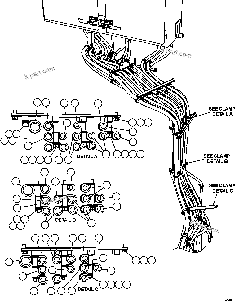 Komatsu parts book diagram for AFE57-FV 830E-1AC S/N A30732 - A30734, A30758 & A30762 - A30763 CLERMONT: BRAKE PIPING   3/4