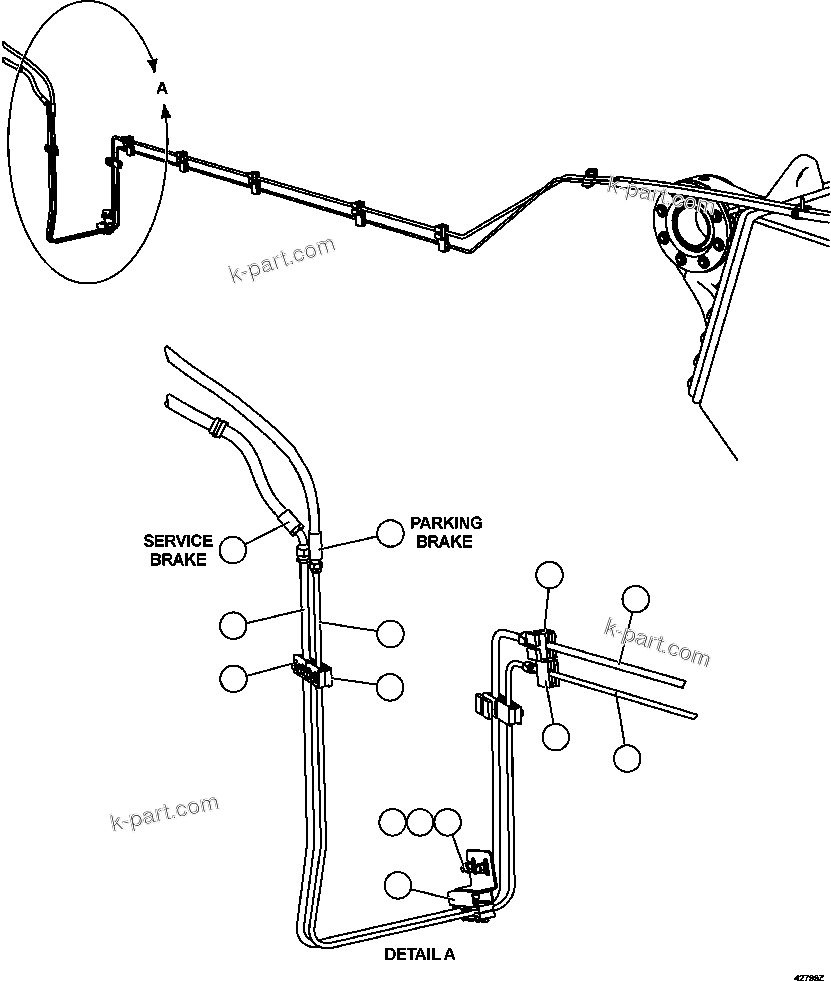 Komatsu parts book diagram for AFE57-FV 830E-1AC S/N A30732 - A30734, A30758 & A30762 - A30763 CLERMONT: REAR BRAKE PIPING   1/3