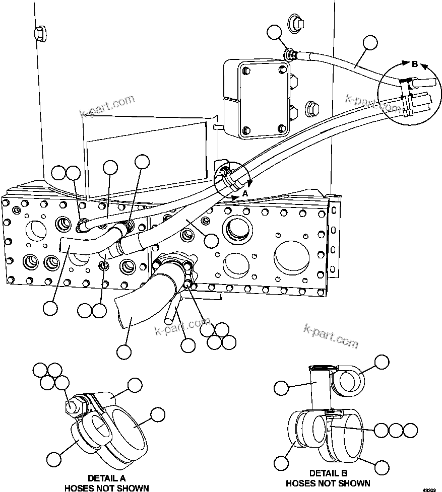 Komatsu parts book diagram for AFE57-FV 830E-1AC S/N A30732 - A30734, A30758 & A30762 - A30763 CLERMONT: STEERING PIPING