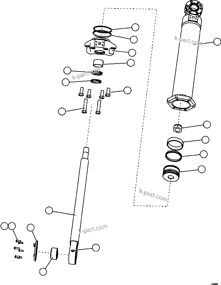 Komatsu parts book diagram for AFE57-FV 830E-1AC S/N A30732 - A30734, A30758 & A30762 - A30763 CLERMONT: STEERING CYLINDER AND BEARINGS