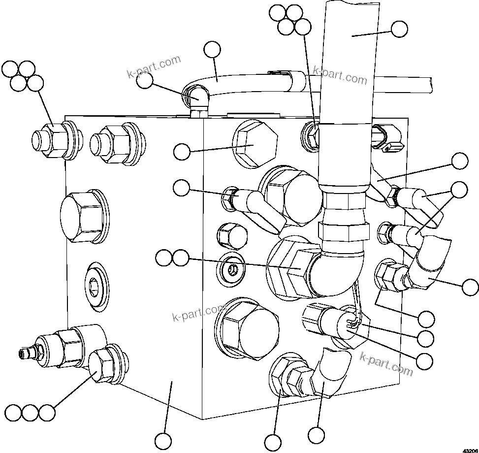 Komatsu parts book diagram for AFE57-FV 830E-1AC S/N A30732 - A30734, A30758 & A30762 - A30763 CLERMONT: BLEEDDOWN MANIFOLD PIPING  2/4