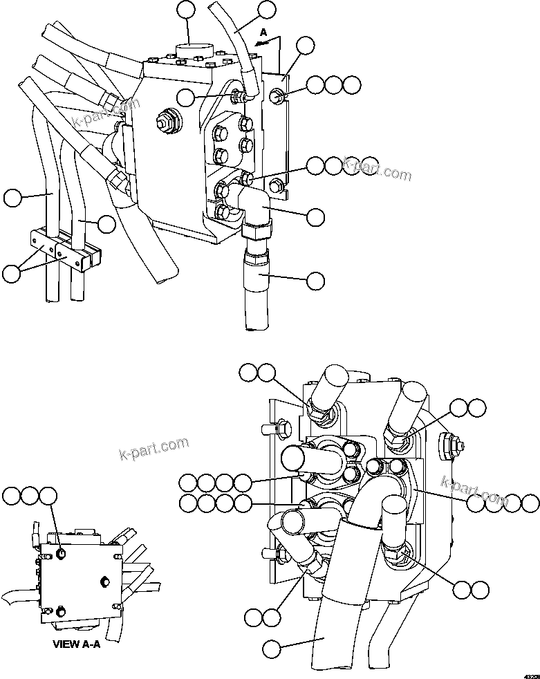 Komatsu parts book diagram for AFE57-FV 830E-1AC S/N A30732 - A30734, A30758 & A30762 - A30763 CLERMONT: FLOW AMPLIFIER PIPING