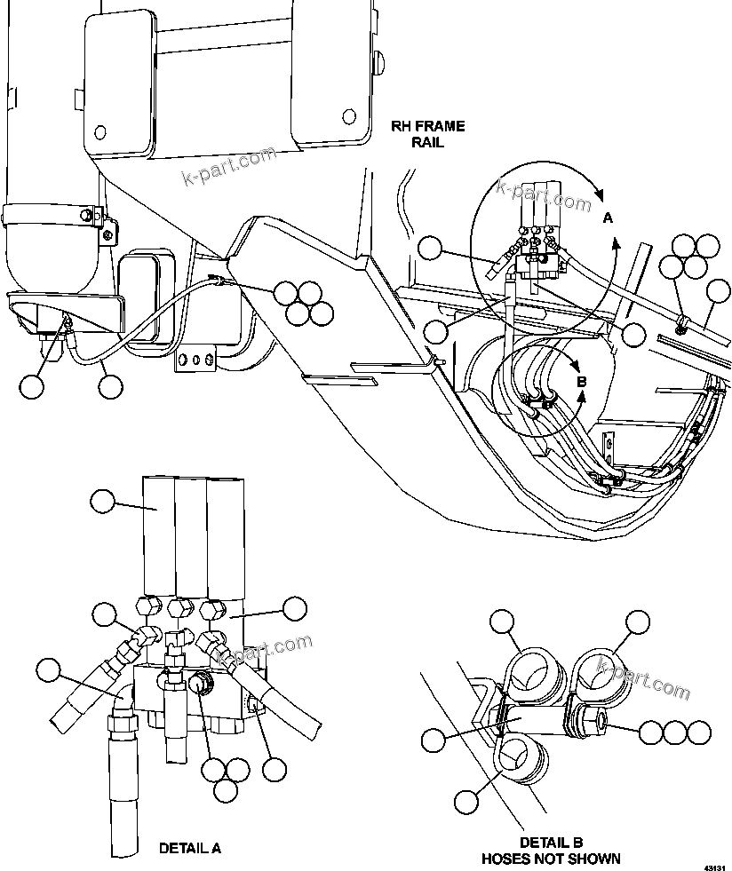 Komatsu parts book diagram for AFE57-FV 830E-1AC S/N A30732 - A30734, A30758 & A30762 - A30763 CLERMONT: AUTOMATIC LUBRICATION - RH FRAME RAIL PIPING