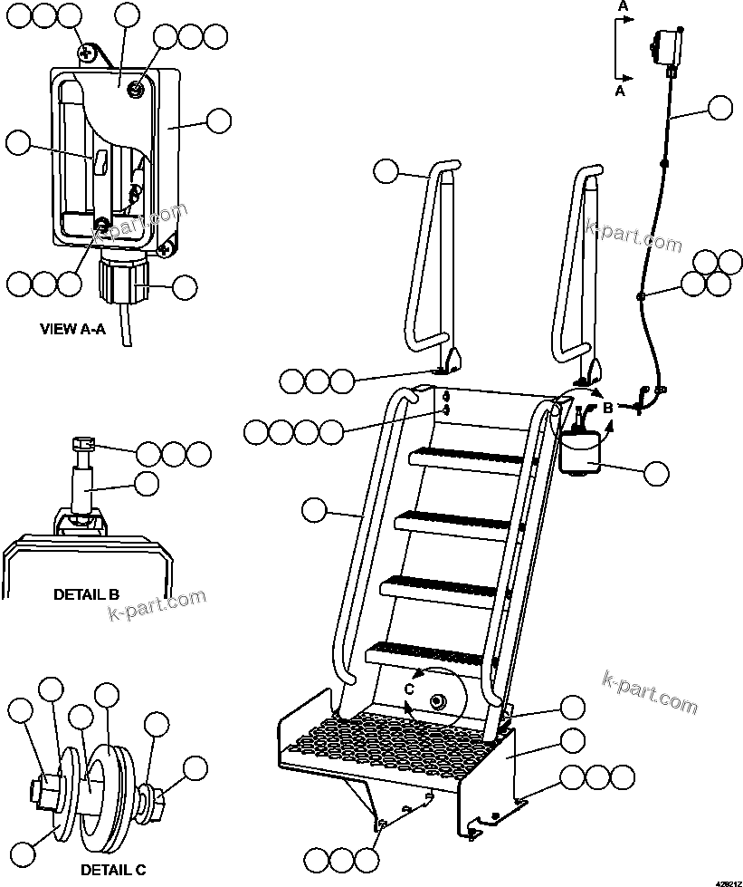 Komatsu parts book diagram for AFE57-FV 830E-1AC S/N A30732 - A30734, A30758 & A30762 - A30763 CLERMONT: REAR ACCESS LADDER & LIGHT