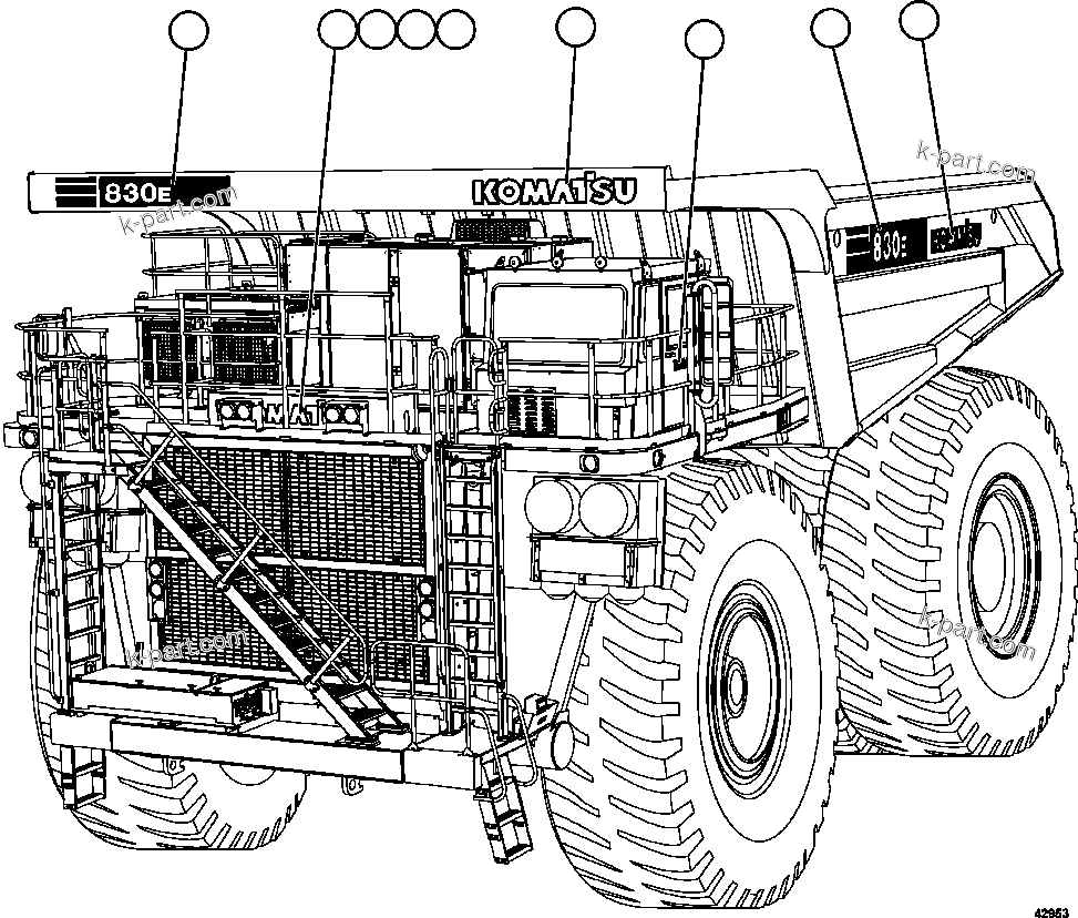 Komatsu parts book diagram for AFE57-FW 830E-1AC S/N A30761  WABUSH: DECALS & WARNINGS    5/5