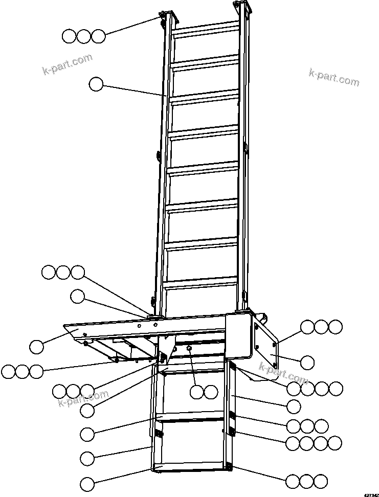 Komatsu parts book diagram for AFE57-FW 830E-1AC S/N A30761  WABUSH: RH LADDER & PLATFORM