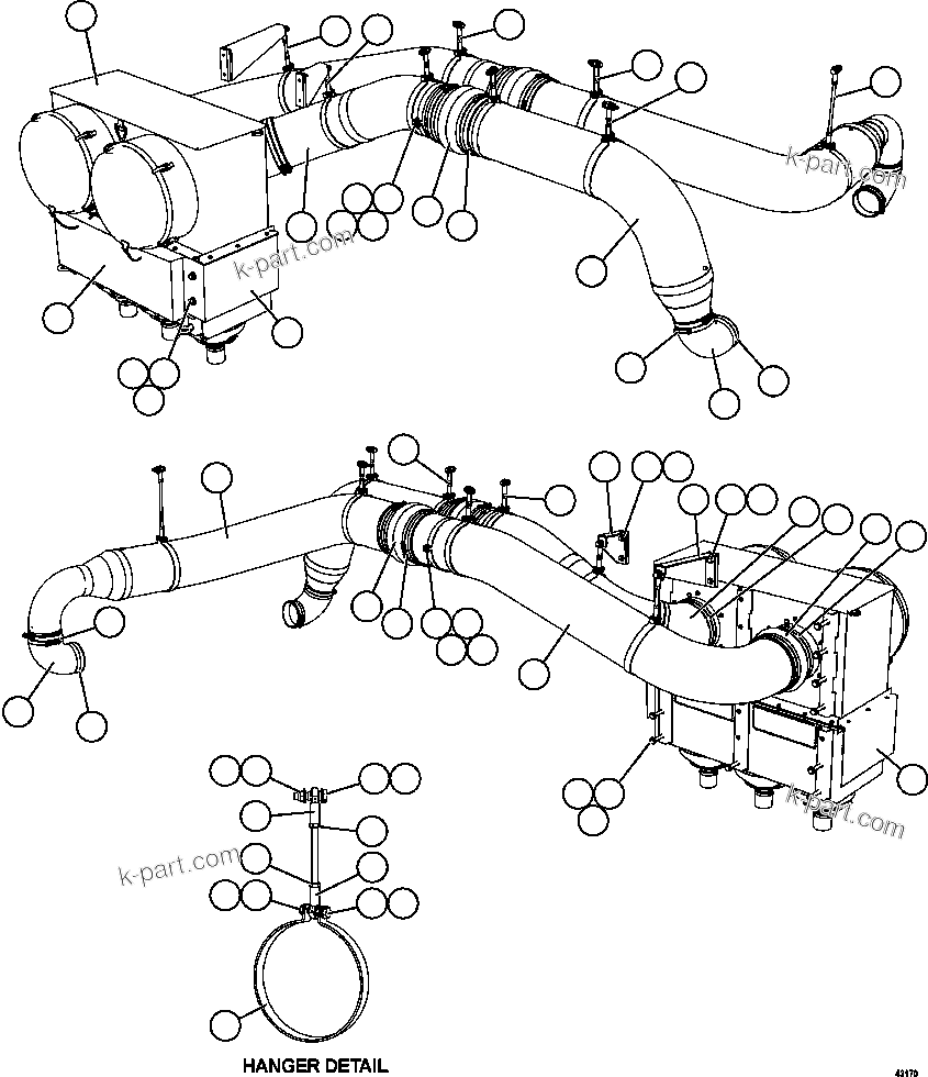 Komatsu parts book diagram for AFE57-FW 830E-1AC S/N A30761  WABUSH: RH AIR CLEANER PIPING
