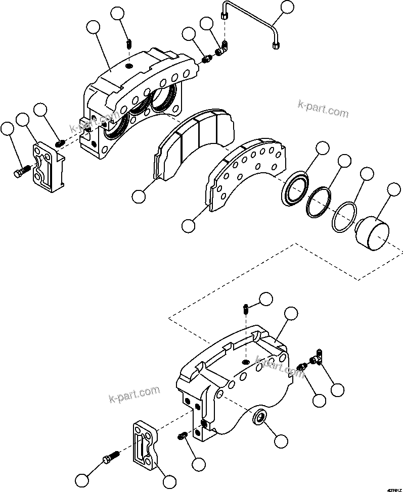 Komatsu parts book diagram for AFE57-FW 830E-1AC S/N A30761  WABUSH: FRONT DISC BRAKE ASSEMBLY (COLD WEATHER)    PC2020