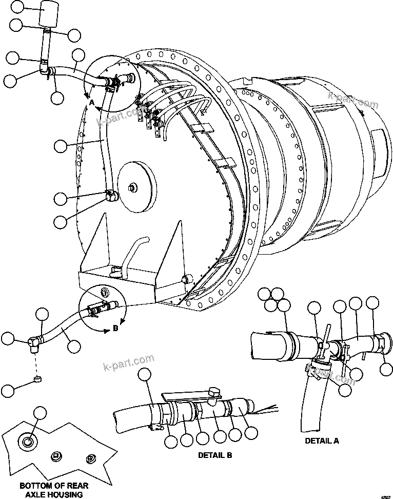 Komatsu parts book diagram for AFE57-FW 830E-1AC S/N A30761  WABUSH: WHEEL MOTOR PIPING