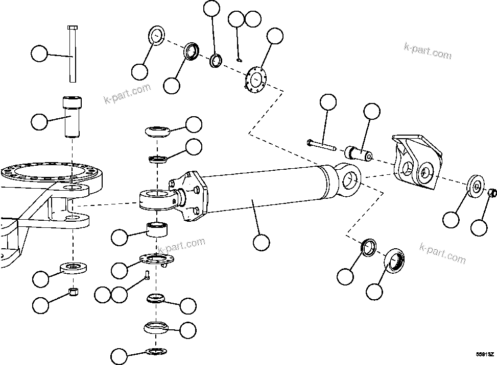 Komatsu parts book diagram for AFE57-FW 830E-1AC S/N A30761  WABUSH: STEERING CYLINDER INSTALLATION