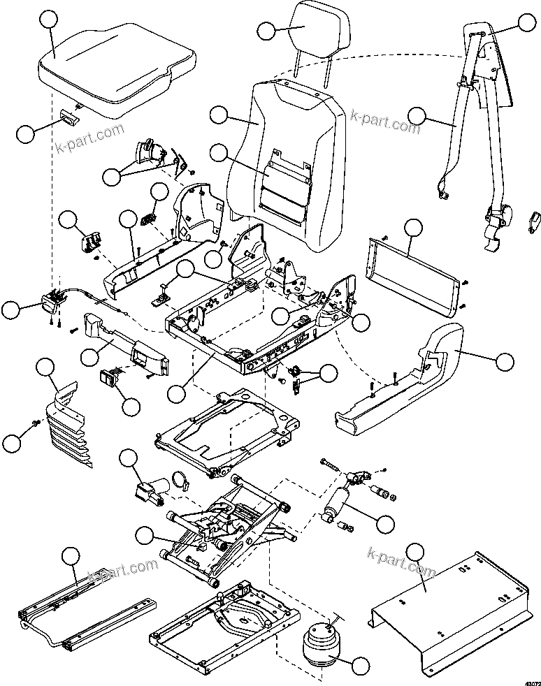 Komatsu parts book diagram for AFE57-FW 830E-1AC S/N A30761  WABUSH: PASSENGER SEAT    PC3493