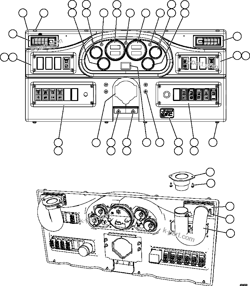 Komatsu parts book diagram for AFE57-FW 830E-1AC S/N A30761  WABUSH: INSTRUMENT PANEL ASSEMBLY          EM4322