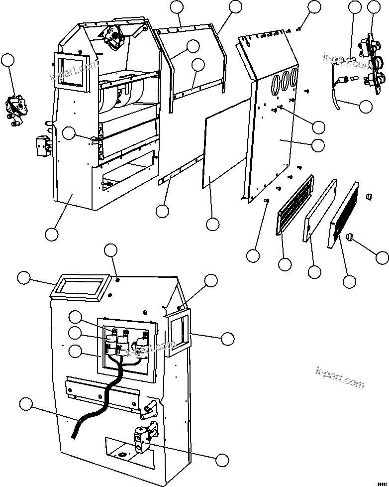 Komatsu parts book diagram for AFE57-FW 830E-1AC S/N A30761  WABUSH: HEATER/AIR CONDITIONER ASSEMBLY  1/2   PC2600