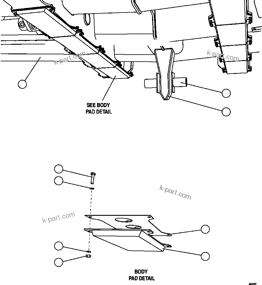 Komatsu parts book diagram for AFE57-FW 830E-1AC S/N A30761  WABUSH: BODY GUIDE AND PADS