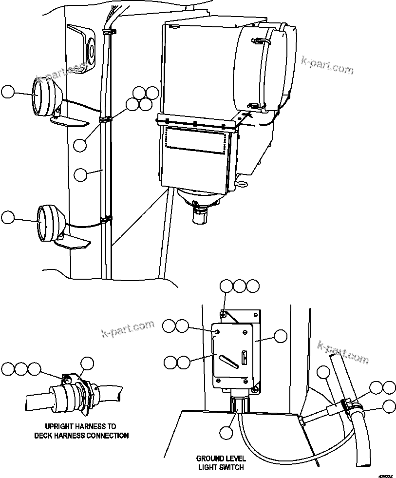 Komatsu parts book diagram for AFE57-FW 830E-1AC S/N A30761  WABUSH: LH UPRIGHT SERVICE LIGHTS