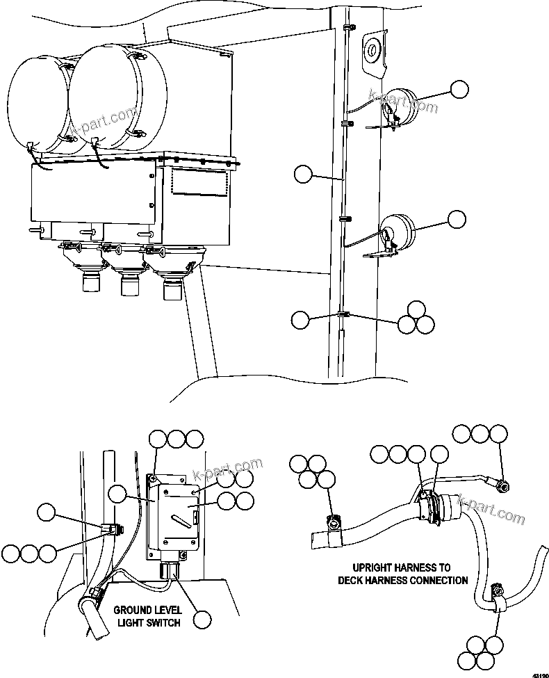 Komatsu parts book diagram for AFE57-FW 830E-1AC S/N A30761  WABUSH: RH UPRIGHT SERVICE LIGHTS