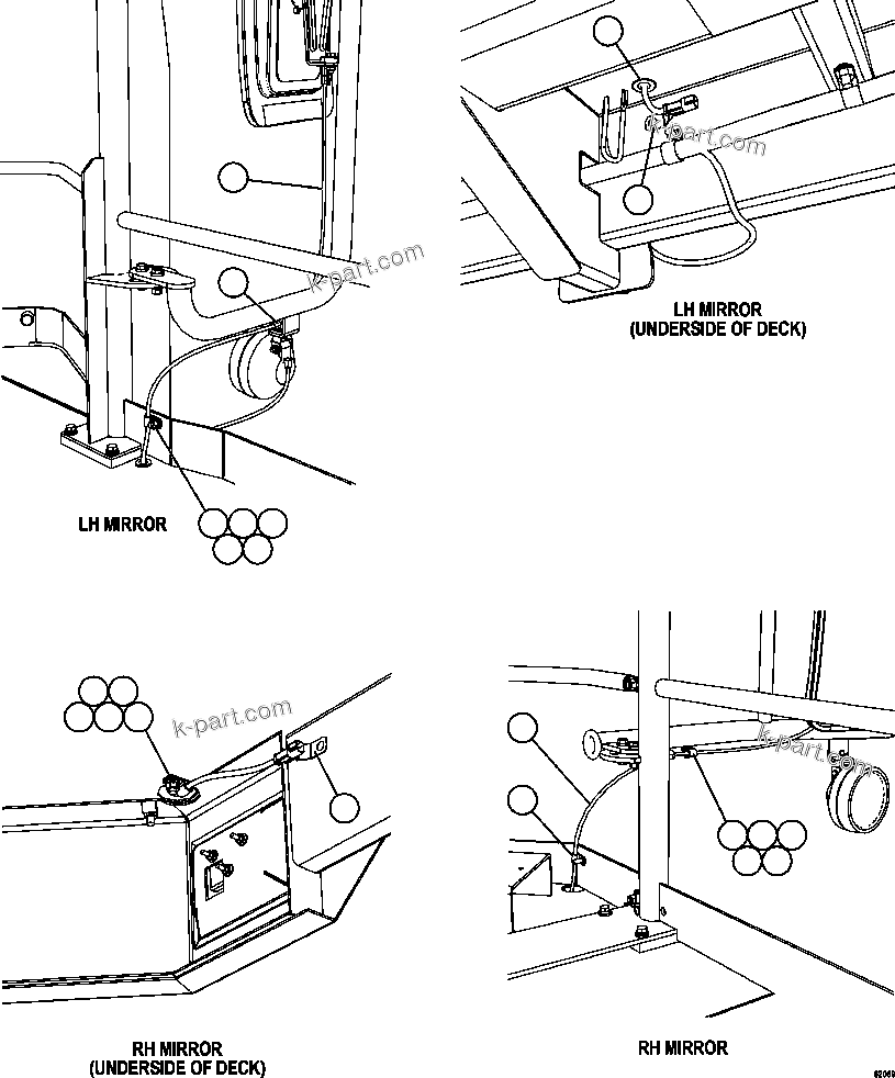 Komatsu parts book diagram for AFE57-FW 830E-1AC S/N A30761  WABUSH: HEATED MIRRORS